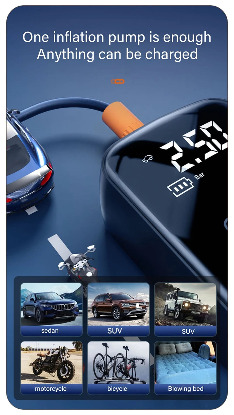 1 pièce – Compresseur d'air sans fil pour voiture Pompe électrique pour pneus – Gonfleur portable pour moto, vélo, bateau, voiture, ballons et objets gonflables
