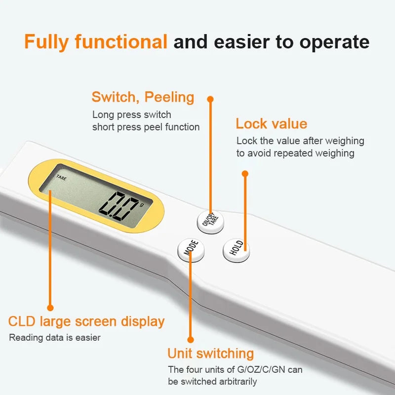 Cuillère Balance de Cuisine Digitale – Écran LCD, Haute Précision 0.1g à 500g