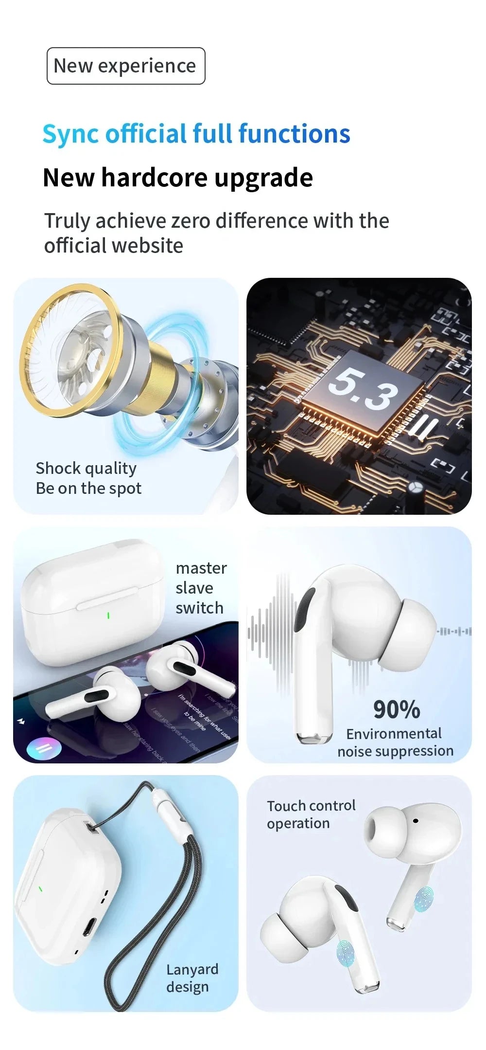 Écouteurs Bluetooth sans fil de marque Tideboom Pro 5 TWS Max, écouteurs intra-auriculaires de sport, casque antibruit pour iPhone et Android.
