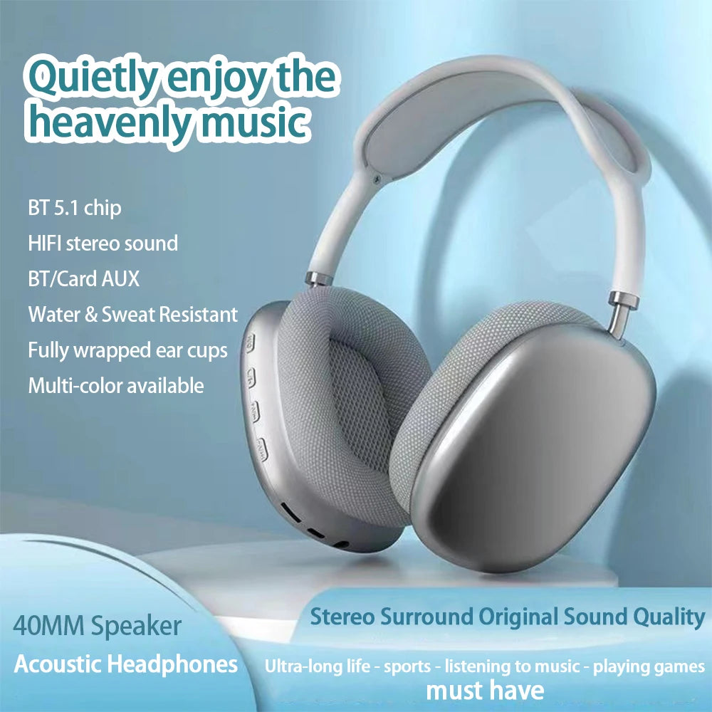 Casque audio Bluetooth sans fil P9 pour jeux et sports de plein air, avec micro et réduction du bruit.