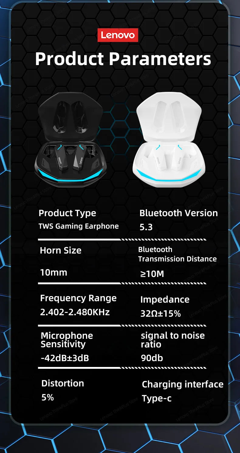 Écouteurs Sans Fil Lenovo GM2 Pro TWS – Bluetooth 5.3, avec Micro
