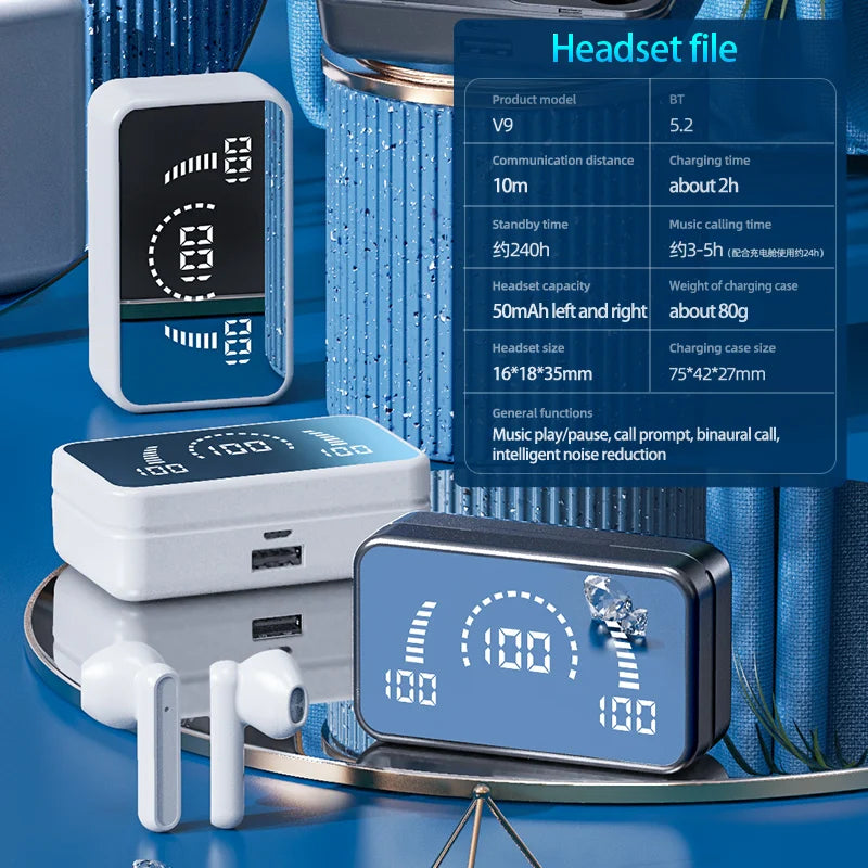 Écouteurs sans fil Bluetooth 5.2, grande autonomie, avec intégré la réduction du bruit.