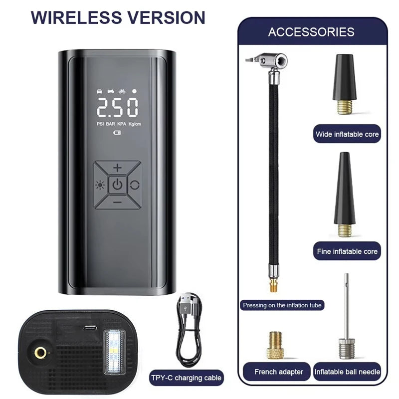 1 pièce – Compresseur d'air sans fil pour voiture Pompe électrique pour pneus – Gonfleur portable pour moto, vélo, bateau, voiture, ballons et objets gonflables