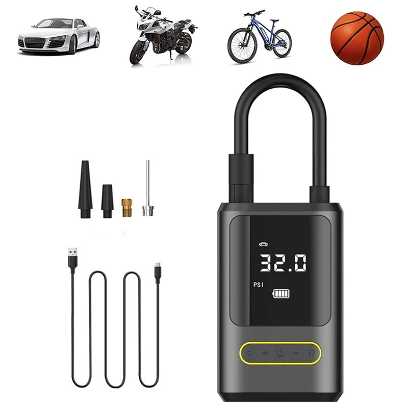 1 pièce – Compresseur d'air sans fil pour voiture Pompe électrique pour pneus – Gonfleur portable pour moto, vélo, bateau, voiture, ballons et objets gonflables