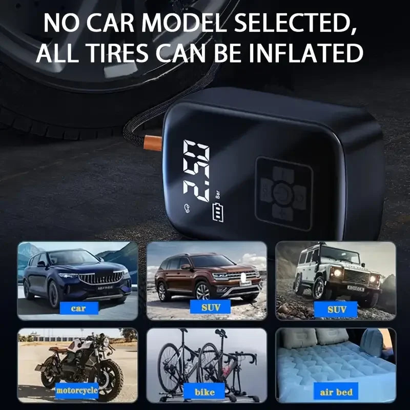 1 pièce – Compresseur d'air sans fil pour voiture Pompe électrique pour pneus – Gonfleur portable pour moto, vélo, bateau, voiture, ballons et objets gonflables