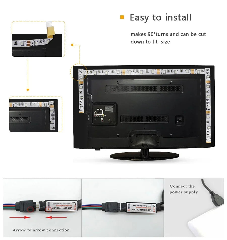 Bande Lumineuse à LED flexible avec branchement USB , application pour changer les couleurs
