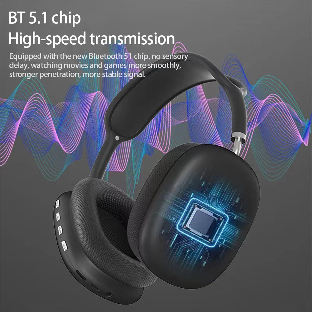 Casque audio Bluetooth sans fil P9 pour jeux et sports de plein air, avec micro et réduction du bruit.