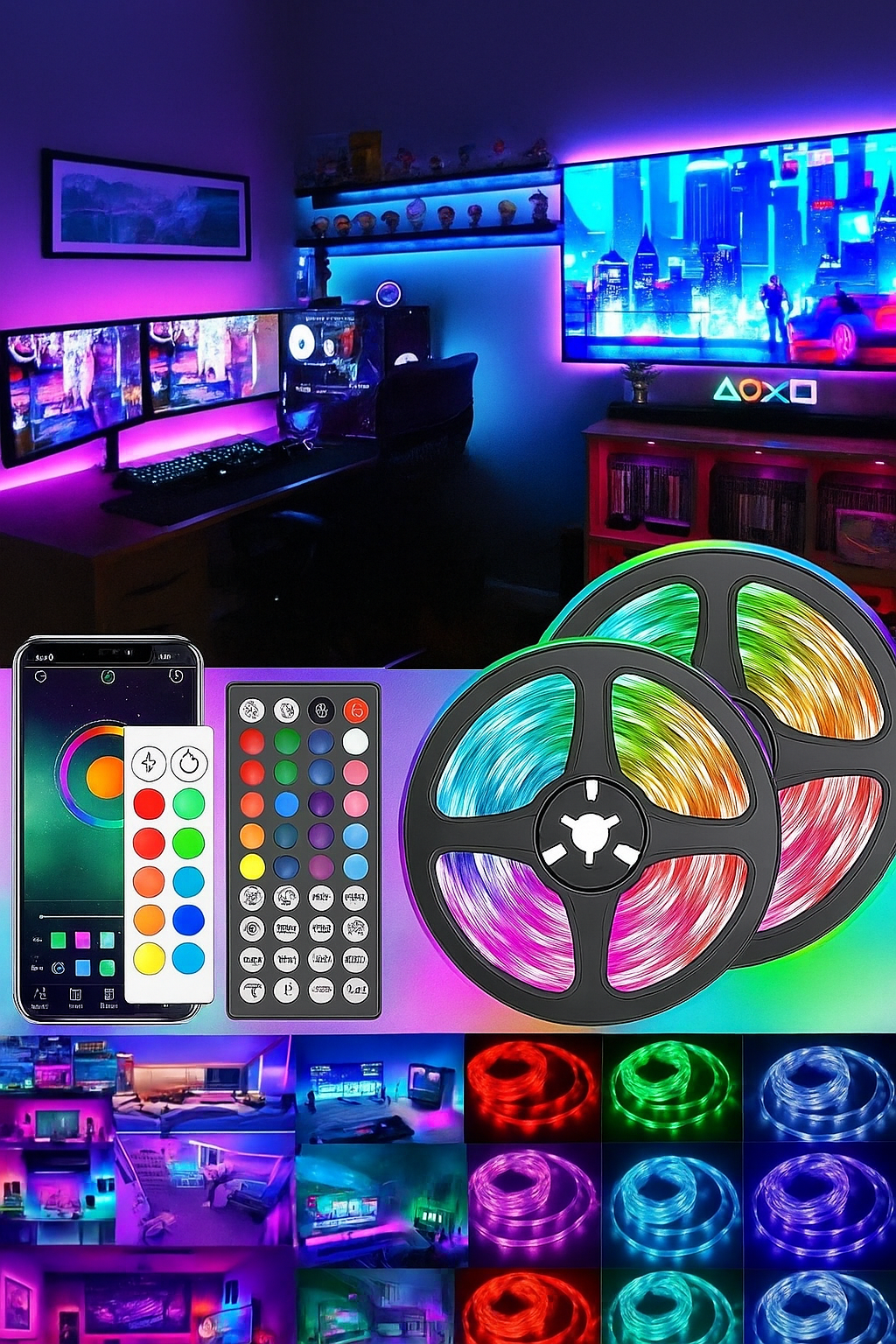 Bande Lumineuse à LED flexible avec branchement USB , application pour changer les couleurs